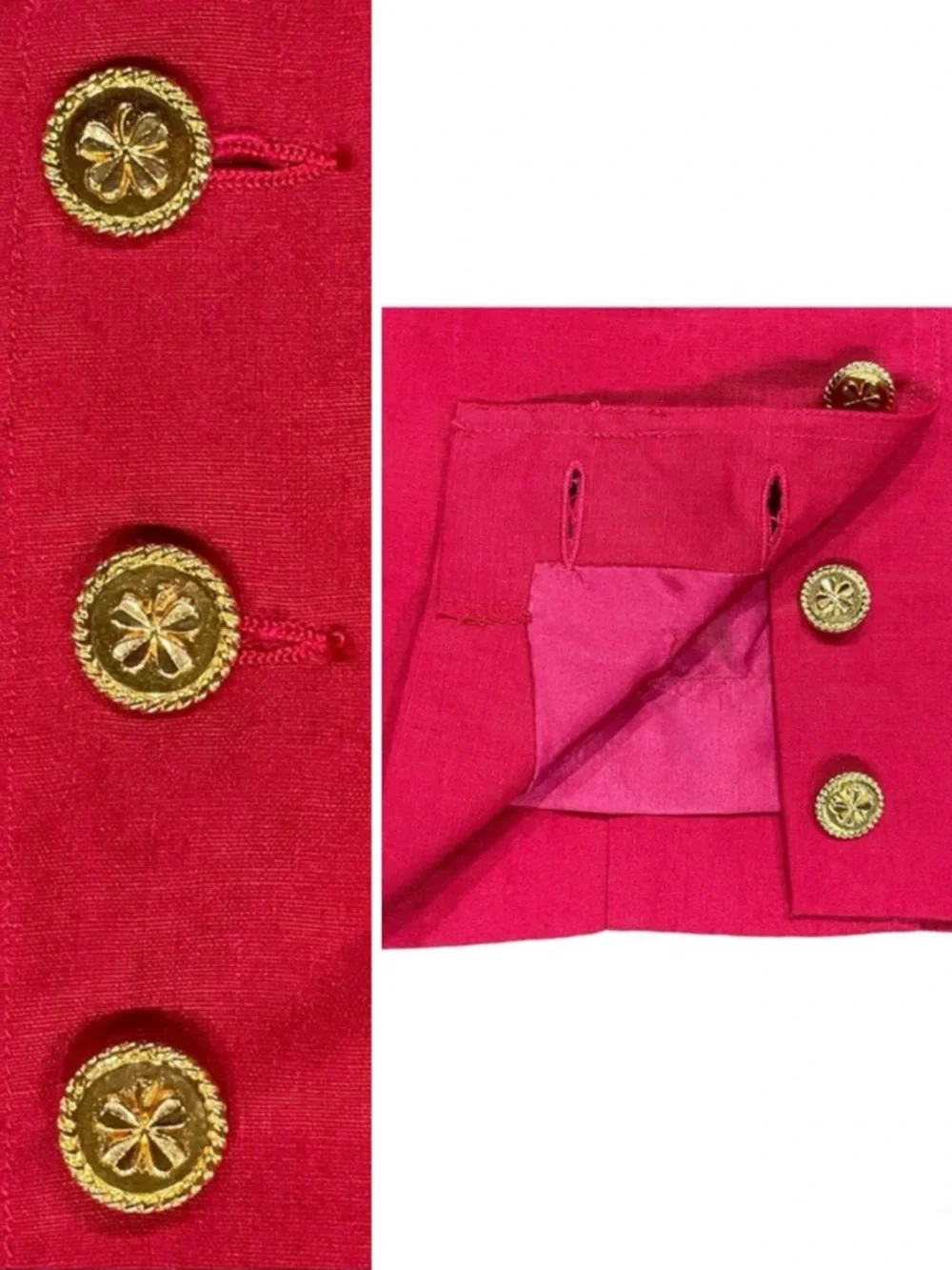 CHANEL Four Leaf Clover Red Linen High Waist Vintage Skirt US 8 FR 40